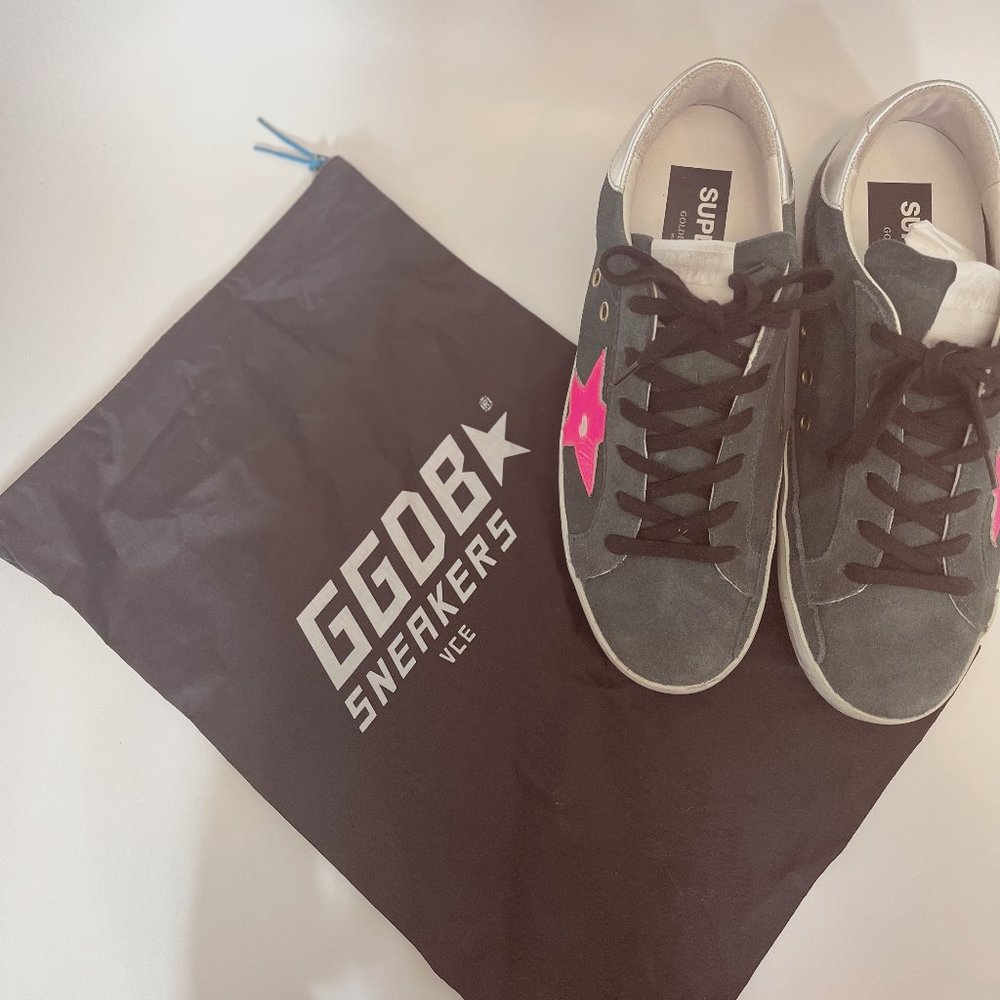 Golden Goose Green and Pink Star Sneakers